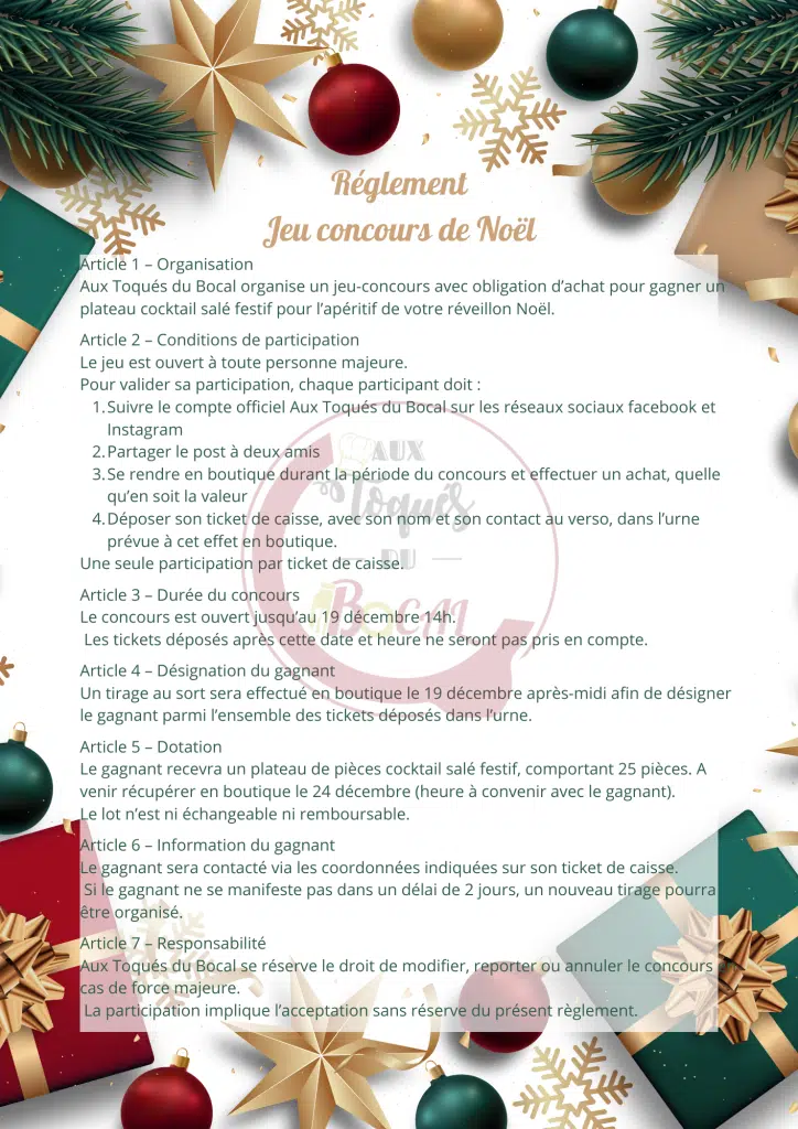 RÚglement jeu concours de noël